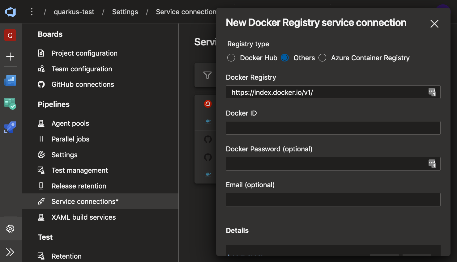 create docker hub connection